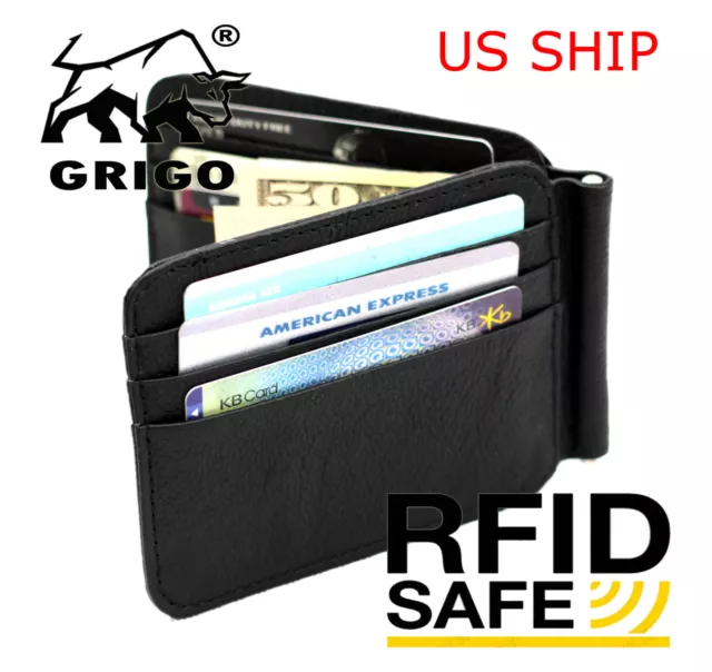 Mens Genuine Cowhide Leather Credit/ID Card Holder Bifold Wallet Slim Purse Gift