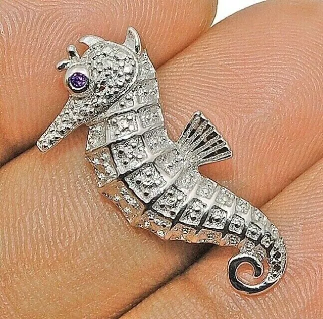 Sea Horse Amethyst 925 Solid Sterling Silver Pendant Jewelry YB2-2