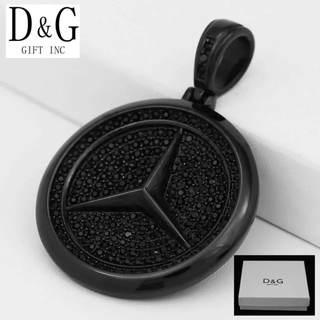 DG Men's Stainless-Steel Black CZ Design 35mm Pendant Unisex + BOX