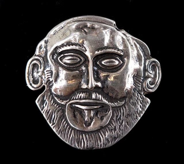 Broche Vermeil Masque Style Précolombien - Argent Massif, 34 Grammes, Occasion