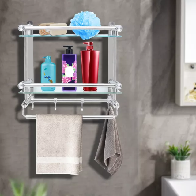 Bathroom Shelf Tempered Glass Floating Shelves Wall Mounted Storage Rack TOP
