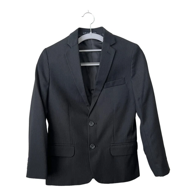 Calvin Klein Boy's Suit Jacket Blazer Coat Youth Size 10 Black Pinstripes Party
