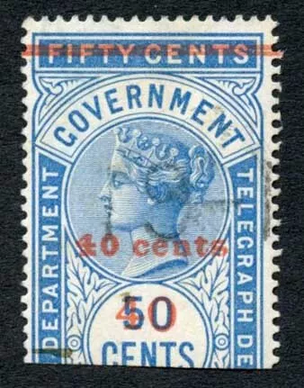 Ceylon Telegraphs SGT54 40c on 50c Blue Type 49 Only 6000 printed