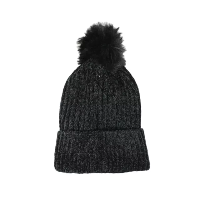 cappello donna invernale con pompon a coste lana pelliccia morbido in viscosa 3