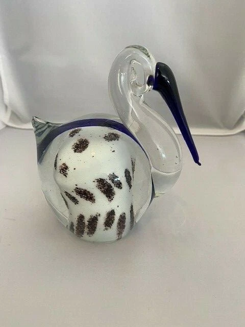 ART GLASS PELICAN COBALT BEAK 5" PAPERWEIGHT No Chips No Cracks