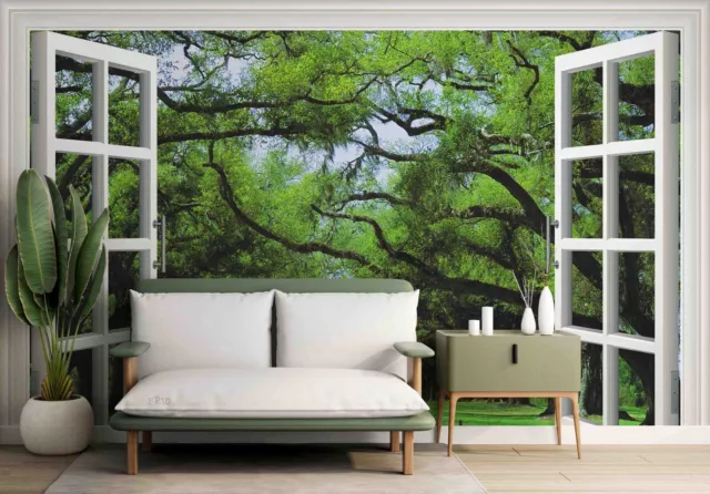 3D Window Green Forest Road Wallpaper Wall Murals Removable Wallpaper 12