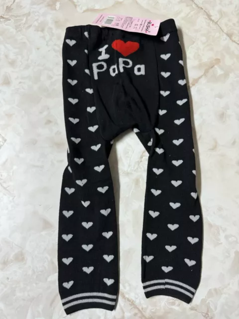 Baby Girl Black And White Tights Leg Warmers I Love Papa W Red Heart SM Stretch