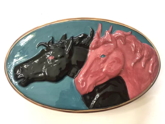 Vintage Double Horse Ceramic Hand-painted Trinket / Jewelry Box / Desk Organizer