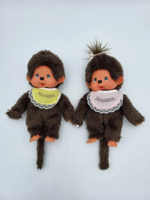 Original Monchhichi Zwillinge Pärchen Paar Halstuch # 18 cm # Sekiguchi Europe