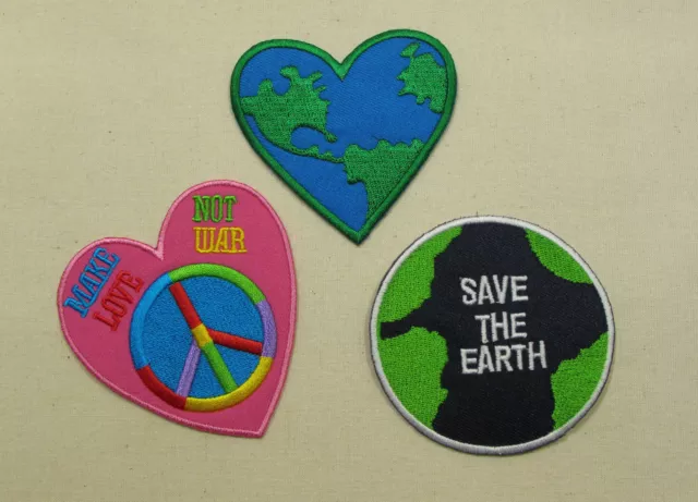 SAVE THE PLANET EARTH  Embroidered Iron sew On Patch Love Peace