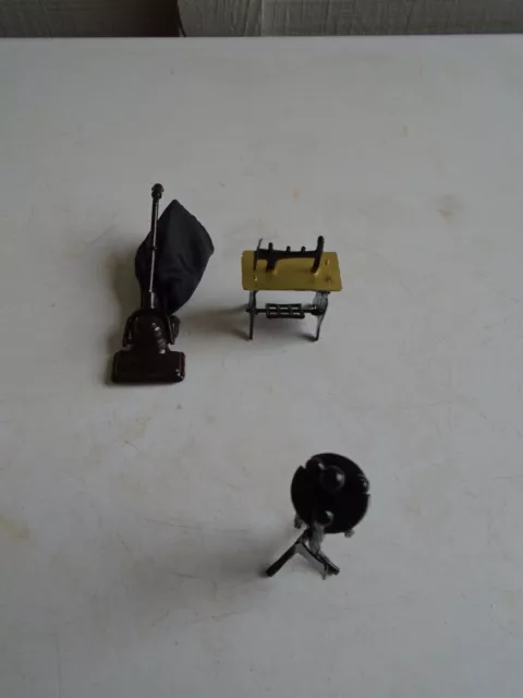 Doll House Miniature Furniture 6 Piece Lot -Vacuum, Sewing Machine Fireplace Set