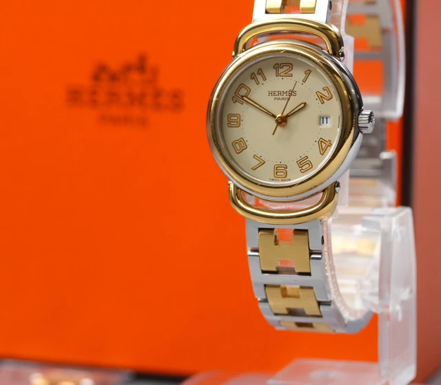 NEAR MINT] HERMES Pullman PU2.240 Cream Dial Gold Date Qz Women's