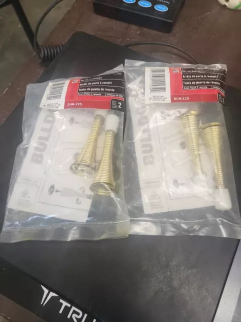 Bulldog (DHH-225) Spring Doorstops - Brass Plated (2 packs of 2) 4 stops total