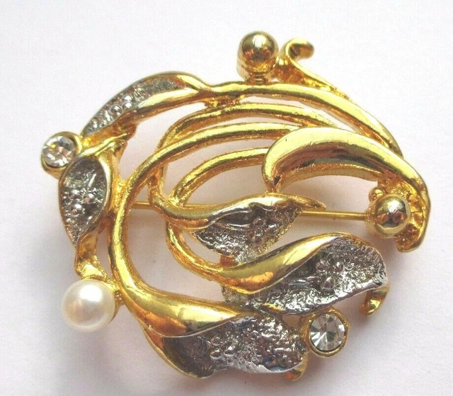 Broche Vintage Effet Diamanté Et Perle – Couleur Or, Rétro, Occasion Vérifiée