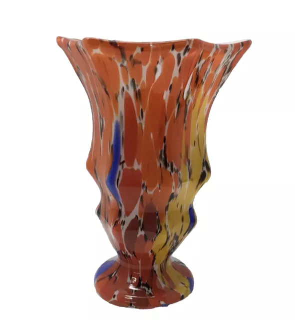 Czechoslovakian Glass Vase Multi Color Hexagon Top Vintage 3