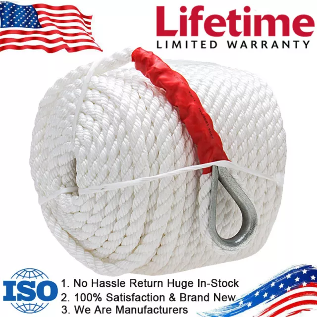 3/4"x200' Twisted Three Strand Marine Anchor Rope Line Boat Sailboat w/ Thimble