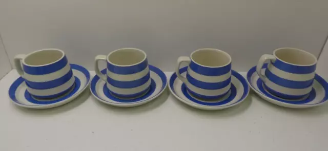 4 Vintage Tg Green Cornishware Onions Blue White Pottery China Cups & Saucers