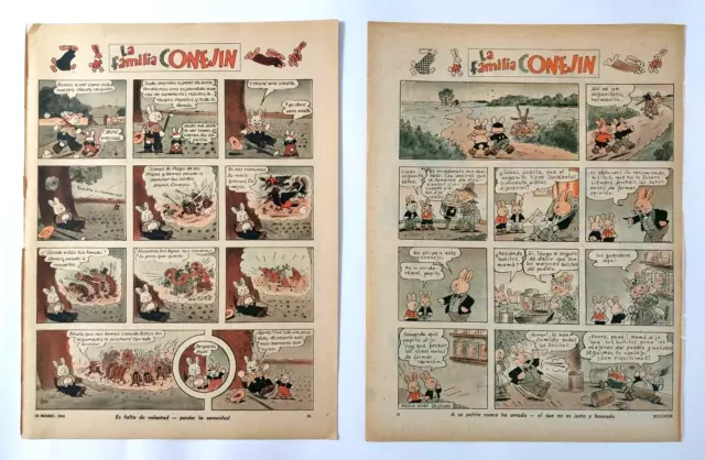 Lot 2 Peter Rabbit Vtg 1940's Argentina Comic Strip Orig. Full Pages in Spanish