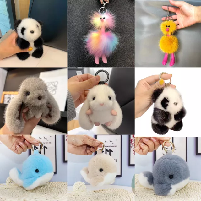 Fur Bunny Fluffy Rabbit Plush Keyring Charm Panda Cute Animal Pendant Keychain