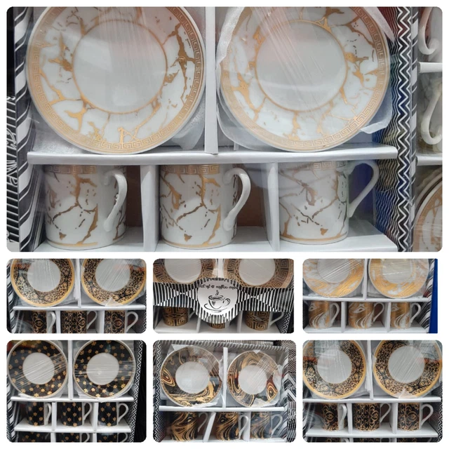 12 Pcs.Turkish/Arabic White,Black Gold Tea/Coffee Cup Saucer Valentin's Day Gift