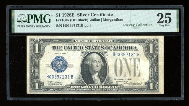 DBR 1928-E RARE $1 Funnyback Fr. 1605 HB Block PMG 25 Serial H03397131B