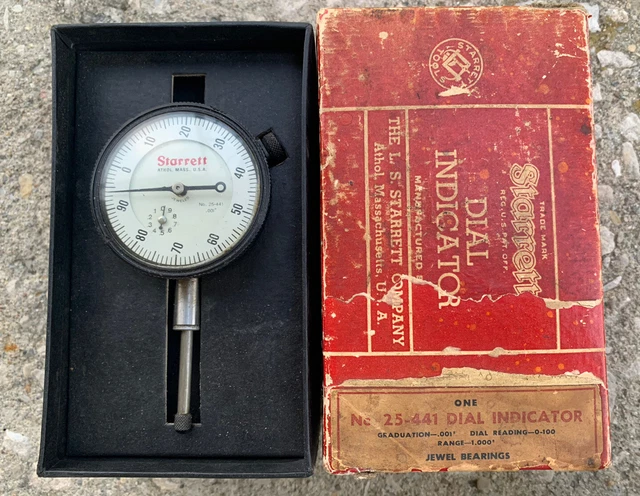 Vg Starrett 25-441 Dial Indicator .001" Graduation In Original Box Lug Back
