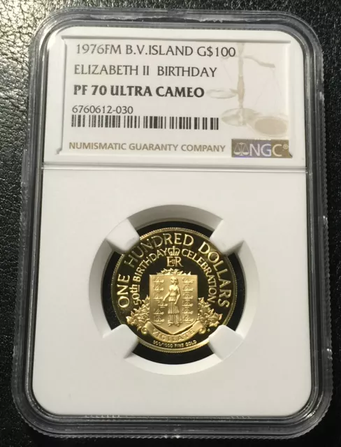 British Virgin Island 100 Dollars 1976 Gold Coin NGC PF70UC  Top grade