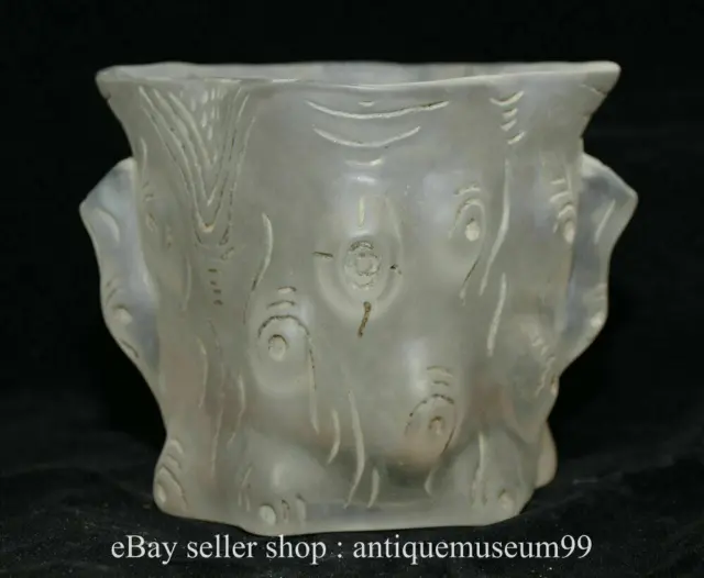 4.4" Rare Old Chinese Natural White Crystal Carved Dynasty Brush Pot Pencil Vase
