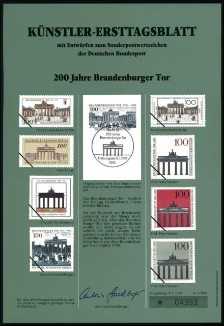Brd Künstler-Etb 1991/03 1492 Brandenburger Tor Gate Entwürfe!!