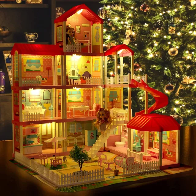 Christmas Gift 11 Rooms Huge Dollhouse with 2 Dolls Big Doll House Building Toys