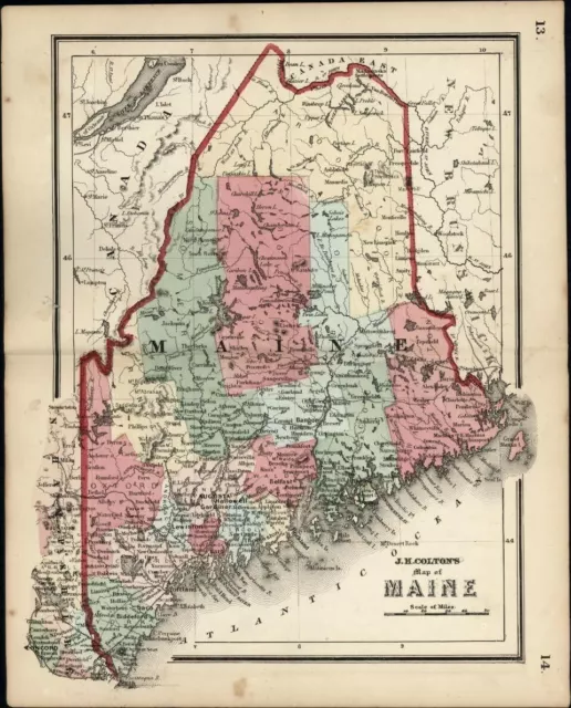 Maine state 1865 Colton antique uncommon small antique map