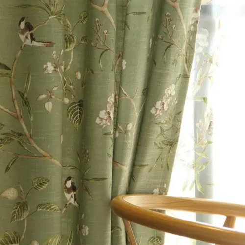 American Rustic Curtain Room Bird Curtain Window Green Drape Tulle Sheer Fabric 3