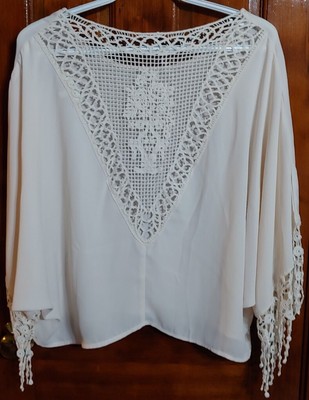 Monteau Los Angeles  XL Crocheted Cream Lace Fancy Top New