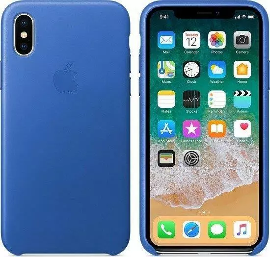 Genuine / Official Apple iPhone X Leather Case / Cover - Electric Blue  - New