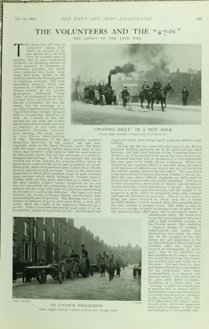 1902 Print Steam Sapper Hauling Artillerymen Battery 4.7 Inch Gun Through Leeds