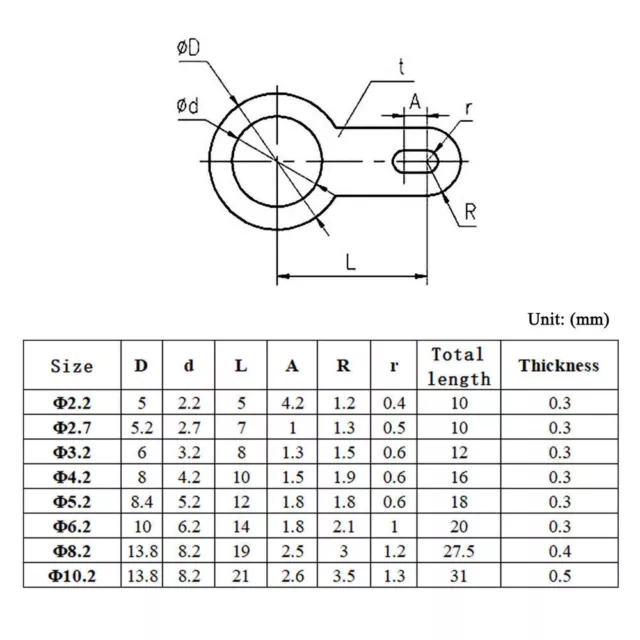 Φ 2.2mm to Φ 8.2mm Brass Tin-plated Lug Brazing Sheets Terminals Washers Gaskets 2