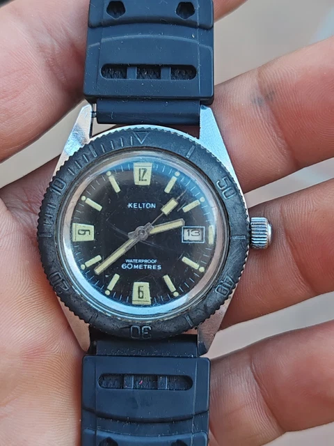 Montre De Plongée Mécanique Kelton Vintage - Étanche 25m, Mécanique à Remontage, état D'occasion à Réviser