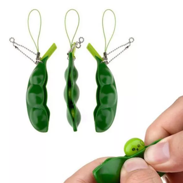 Squeeze Peas Bean Keychain Anti Stress Toy Decompression Rubber RelaxerB*DB