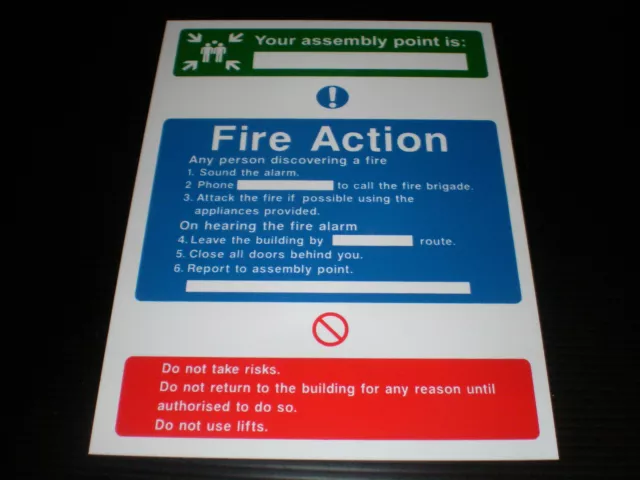 Fire Action Assembly Point Sign Or Sticker Choice Of Sizes Screen Printed Exit