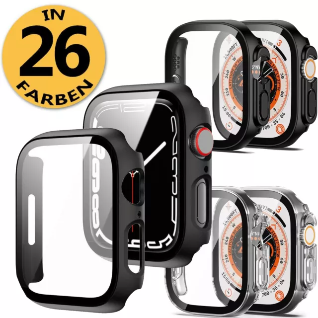 Case für Apple Watch Series 1-8 SE 38-49mm | Schutzhülle Glas | 360-Grad Cover