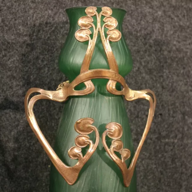 Paar franzosische Vasen Jugendstil Glas Sammeln Vintage Metall 20. Jahrhunderts 3