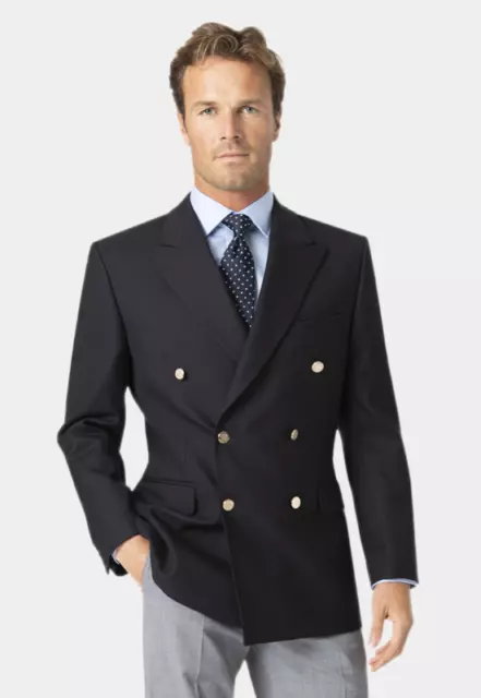 Mens Navy Pure Wool New Double Breasted Jacket Blazer Wedding Formal Evening