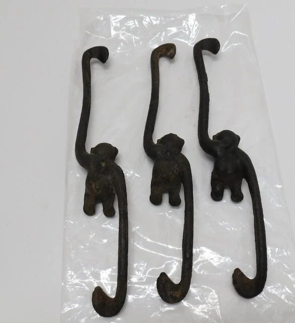 3 - Heavy Cast Iron Monkey Hangings S Hook Flower Pot Hangers, 8”