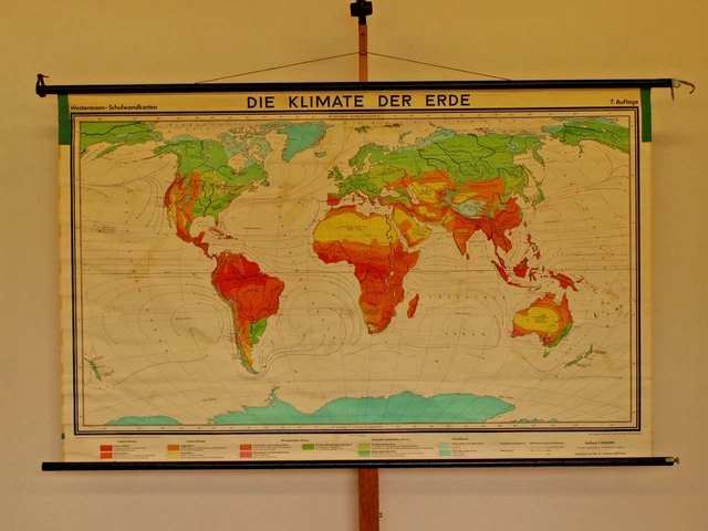 WORLD MAP EARTH map vegetation map climate map 202x126 cm 1970 vintage ...