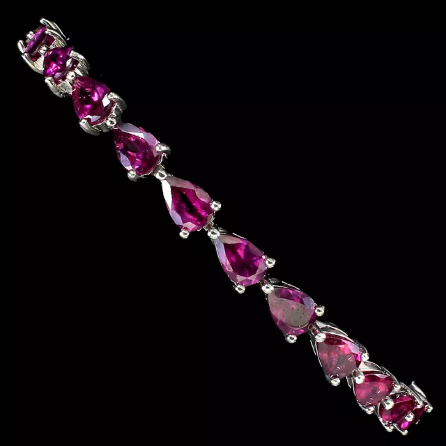 Unheated Pear Pink Rhodolite Garnet 6x4mm 925 Sterling Silver Bracelet 9 Inches