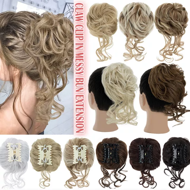 Curly Chignon Claw Clip in Messy Hair Bun Updo Hair Extensions Blonde Natural US