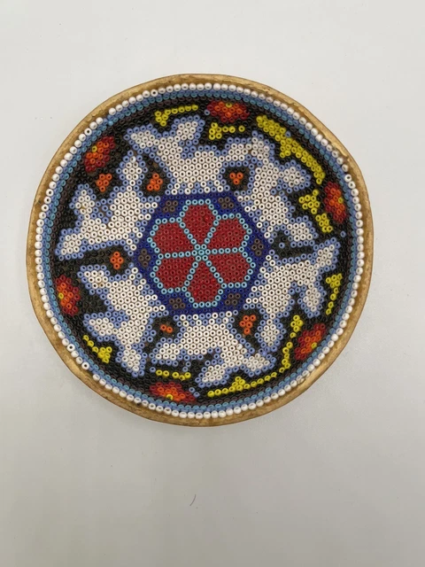 Native American Beaded Deer Gourd Prayer Bowl 3.5 Wide Colorful Beadwork