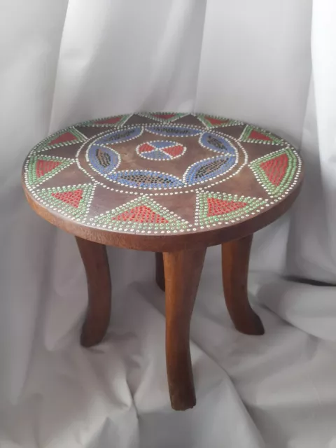 Antique African Kamba Wooden Hand Carved Tribal Beaded 4 Legged Stool -Kenya