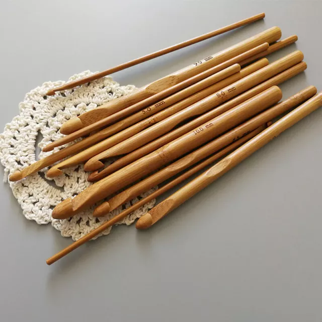 12Pcs/Set Bamboo Crochet Hooks Handle DIY Crafts Knitting Needle Size 3-10mm
