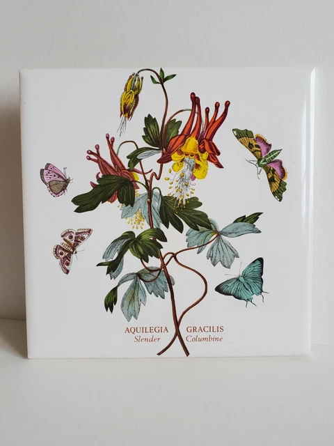 H & R JOHNSON TILES England Ceramic Tile 6" x 6" Flower and Butterflies Vintage